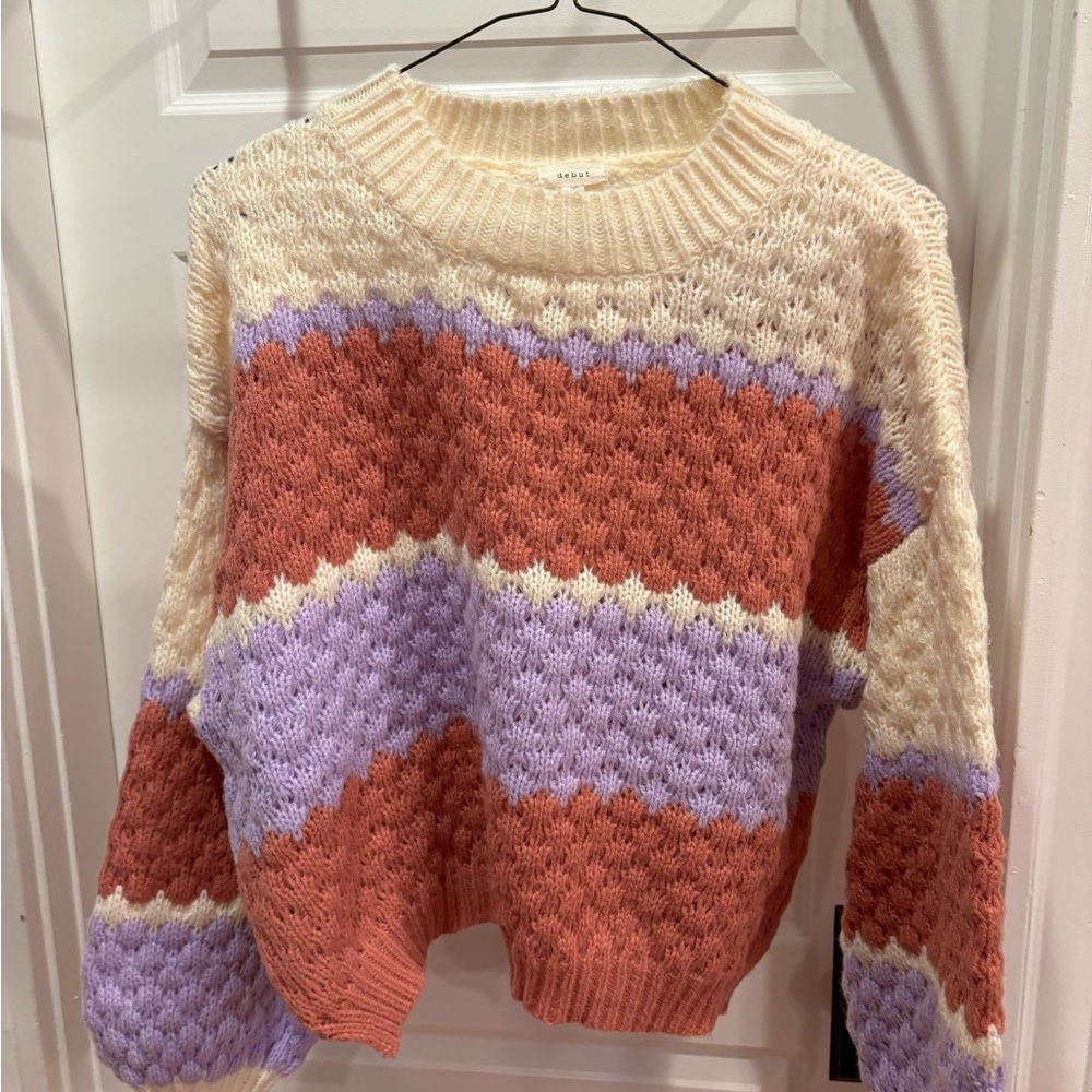 debut Cream and Purple Knit Sweater
